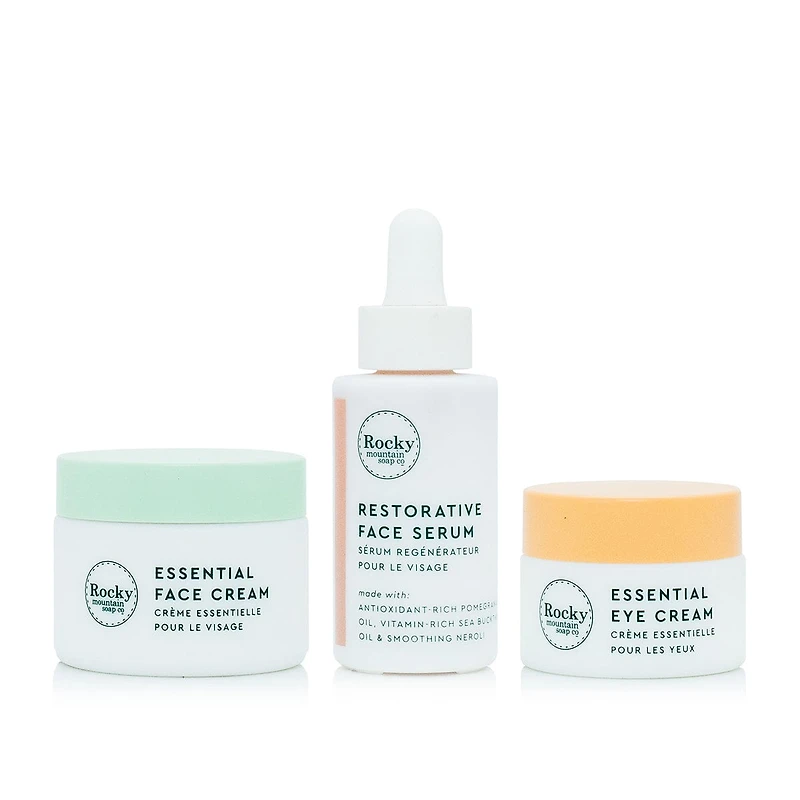 Restorative Face Serum, Essential Face Cream & Eye Cream Bundle