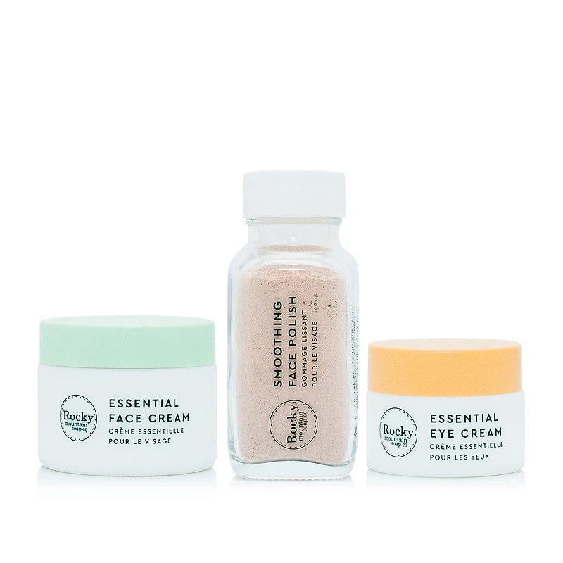 Smoothing Face Polish, Essential Face Cream & Eye Cream Bundle