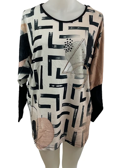 Printed gradient front/back Top with rhinestone appliqués