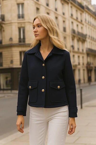 Veste classique en tissu piqué avec boutons métallisés