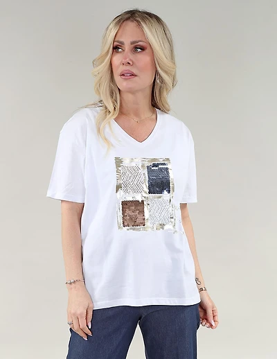 Cotton T-shirt with shiny appliqué and sequins - Michael Tyler