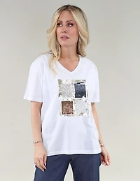 Cotton T-shirt with shiny appliqué and sequins - Michael Tyler