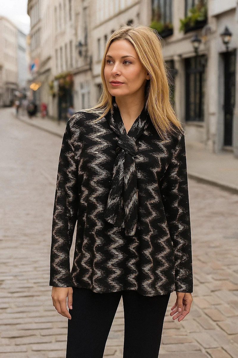 Haut à chevrons en lurex avec foulard