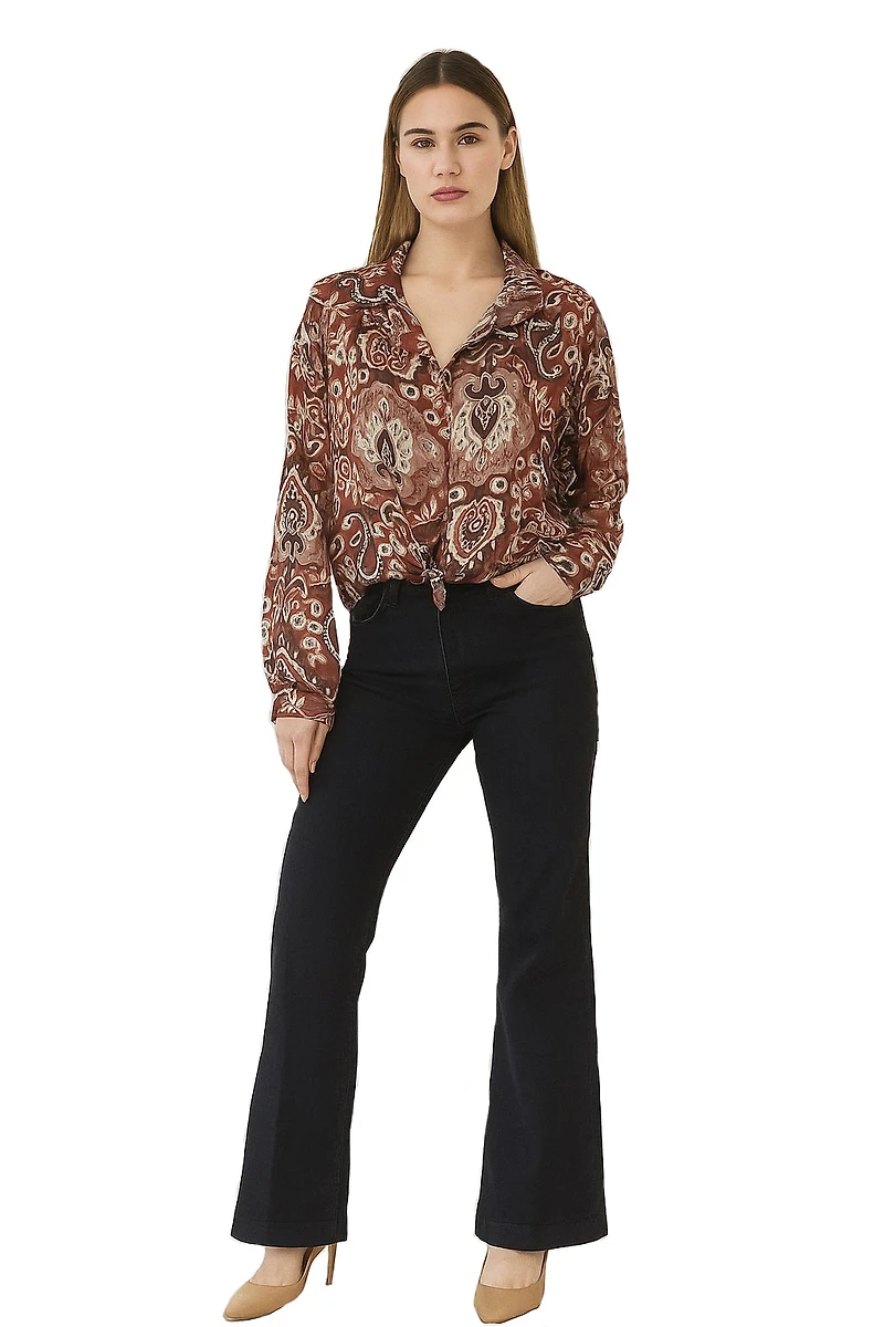 Chemisier en chiffon imprimé avec lurex