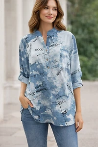 Chemisier col Mao imprimé de scripts