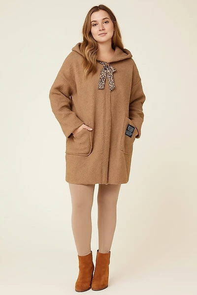 Lightweight bouclé coat with hood