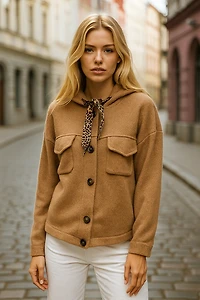 Hooded jacket brushed chenille knit