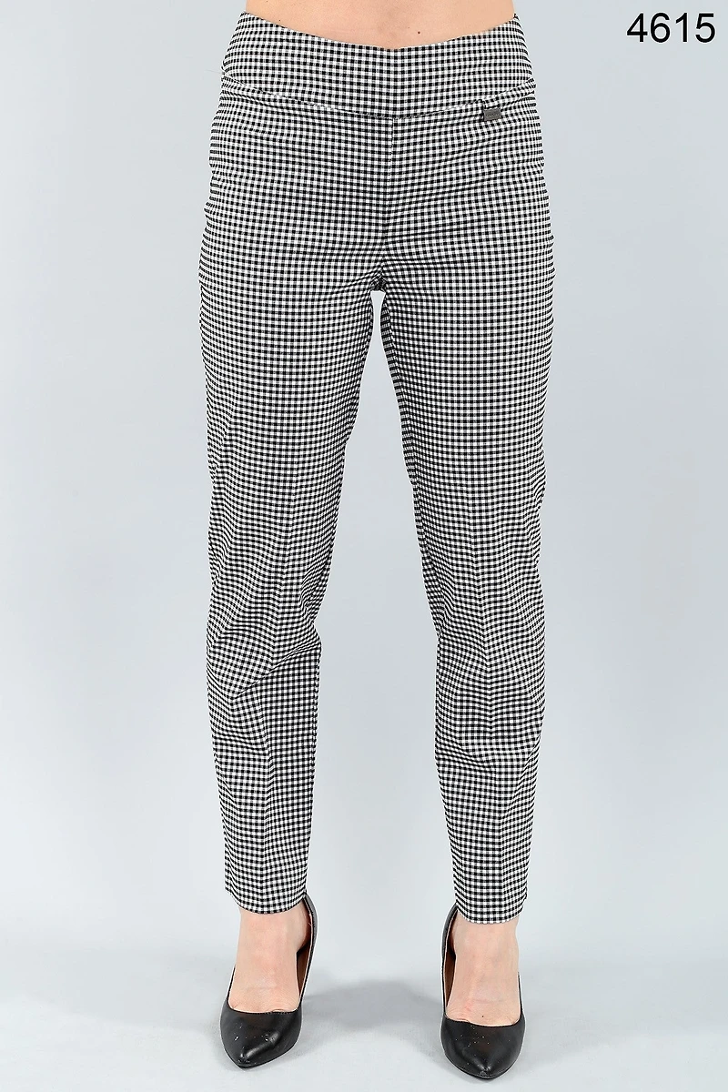 Long gingham pants for slimming