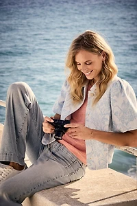 Veste en jacquard à manches courtes bouffantes - Tramontana