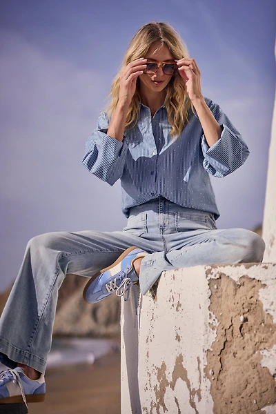 Blouson/chemisier rayé clouté en strass - Tramontana