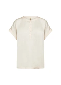 Blouse unie satinée aux manches repliées - Soya Concept