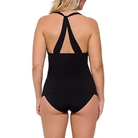 Tankini with plunging neckline and criss-cross back - separate