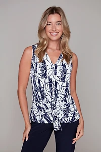 Top Sleeveless with floral print, front bow