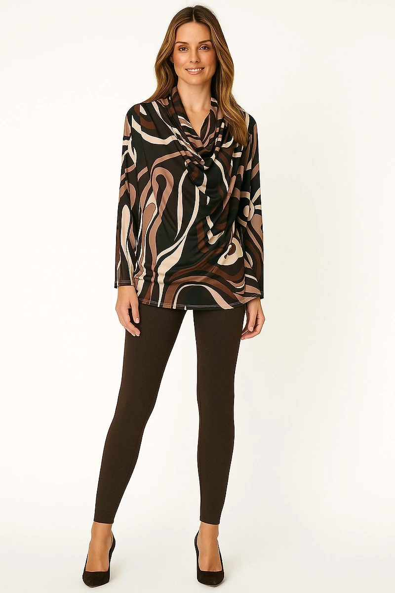 Pleated and draped Top , retro-style print - Italy