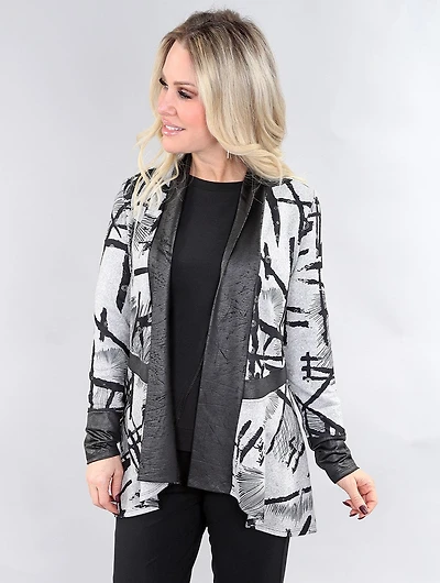 Cardigan imprimé avec finition lustrée/cuirette vegan