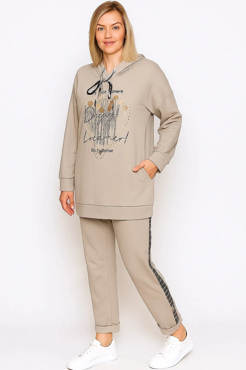 Pantalon avec bande de strass latérale au motif léopard