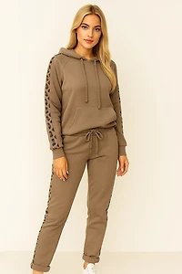 Pantalon avec bande de strass latérale au motif léopard