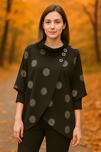 Textured poncho with large polka dot print