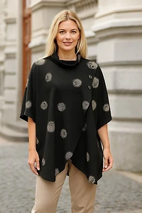 Textured poncho with large polka dot print