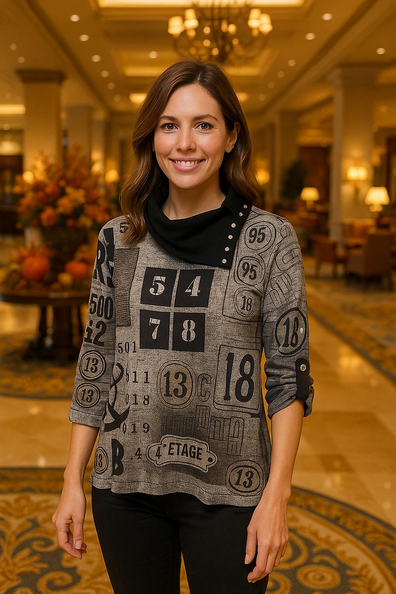 Haut au col clouté replié scripts/chiffres