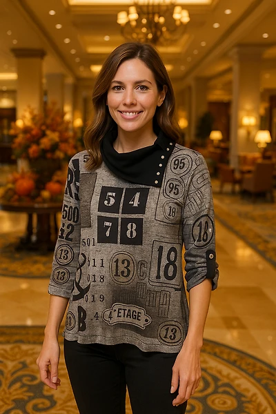 Haut au col clouté replié scripts/chiffres