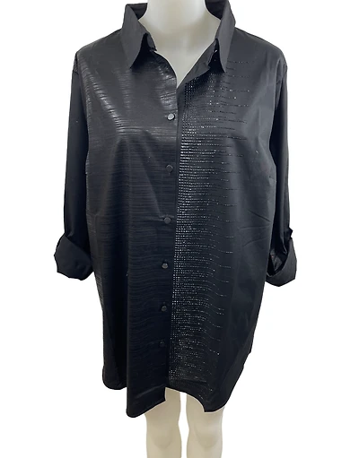 Button-down blouse a lustrous look adorned with rhinestones