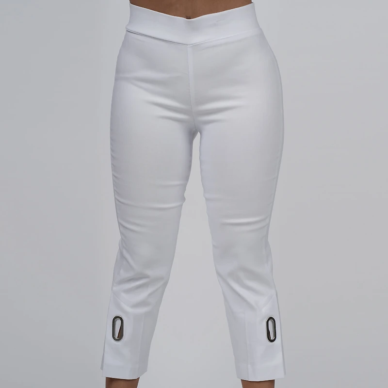 Capri pants with slit and side ring