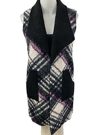 Sleeveless checked jacket with front pockets and side slits