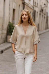 Cardigan texturé aux bouts de manches rayés
