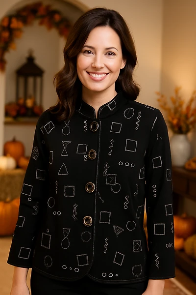 Textured jacket printed with geometric shapes