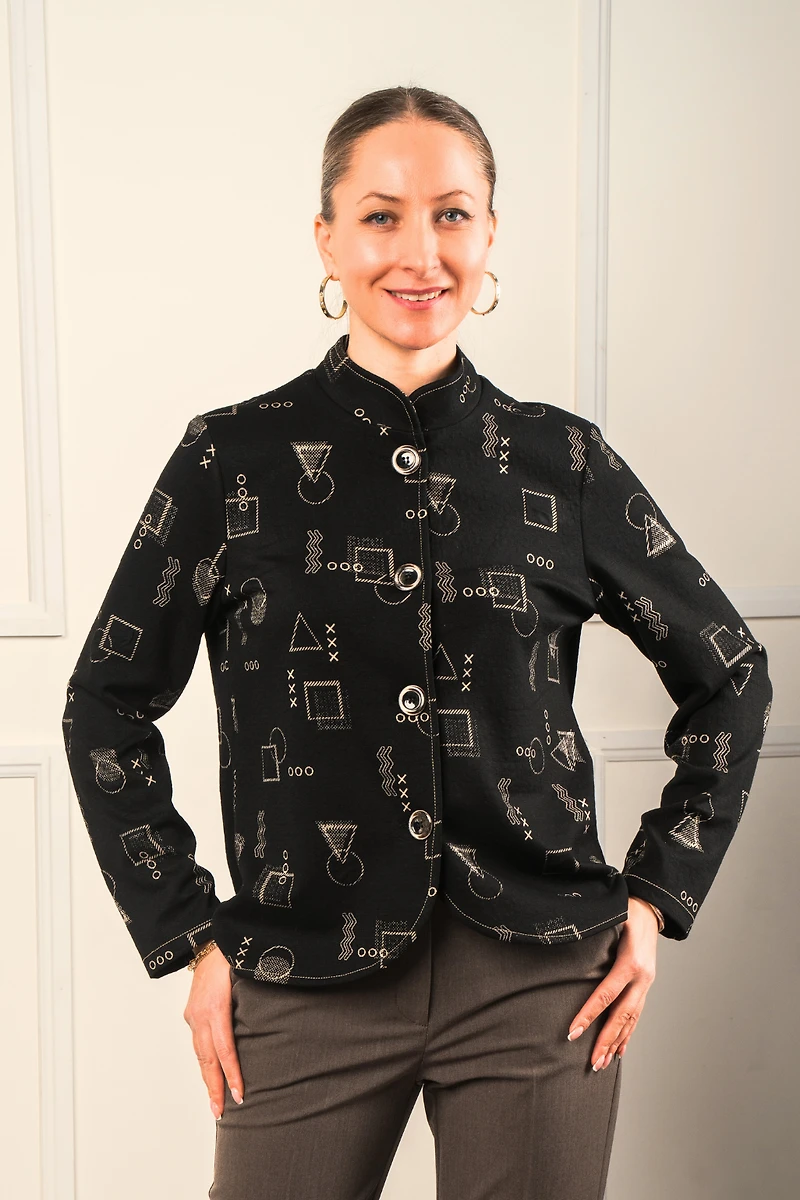 Textured jacket printed with geometric shapes