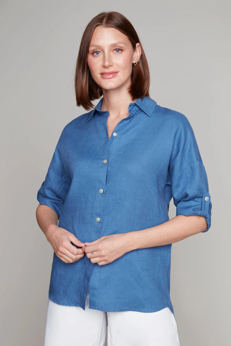 Cotton/linen button-down blouse - Carré Noir