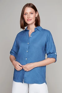 Cotton/linen button-down blouse - Carré Noir