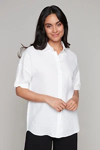 Cotton/linen button-down blouse - Carré Noir