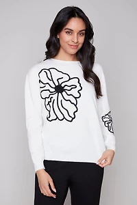 Top with flower design appliqué - Carré Noir