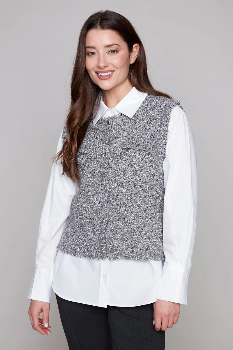 Gilet boutonné en tricot avec lurex - Carré Noir