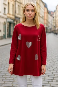 Tunic with rhinestone/pearl heart appliqués