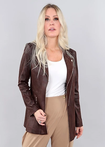 Long jacket chocolate vegan leatherette - Vex