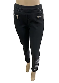 Simi-leather legging pants with side braid insert