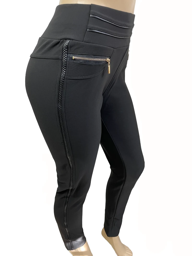 Simi-leather legging pants with side braid insert
