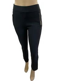 Pull-on pants with leatherette-finished pockets