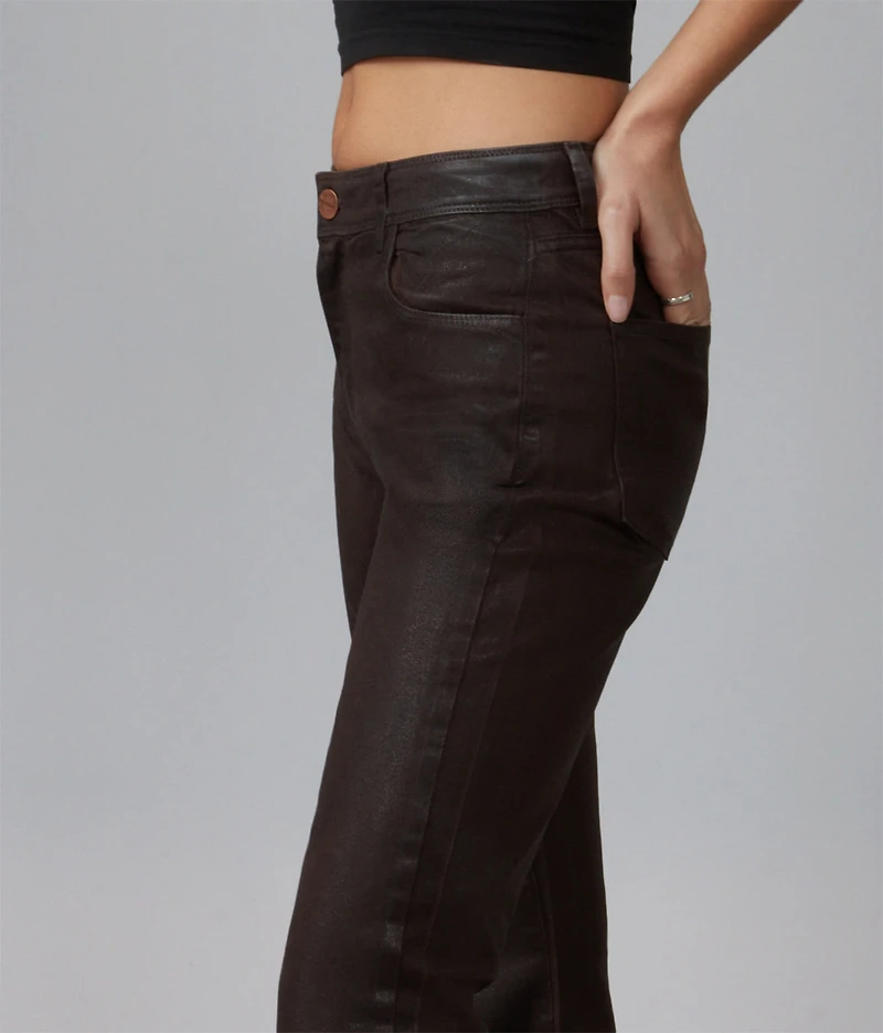 Leather-look bootcut jeans, chocolate - Lola Jeans