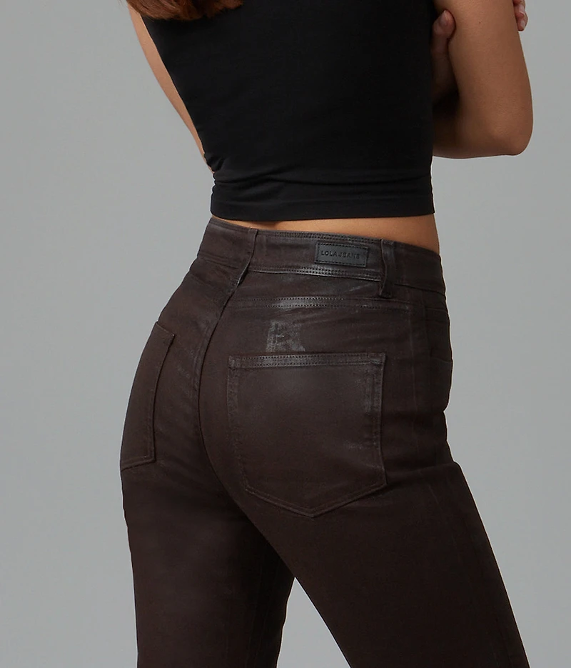 Leather-look bootcut jeans, chocolate - Lola Jeans