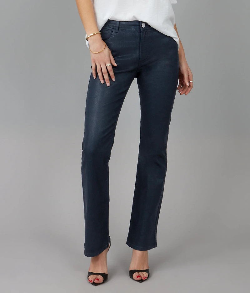 Leather-look bootcut jeans, navy - Lola Jeans