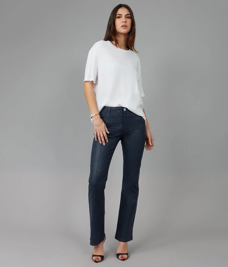 Leather-look bootcut jeans, navy - Lola Jeans