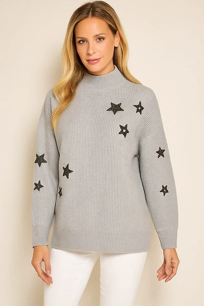 Chandail en tricot chenille avec appliqués étoiles