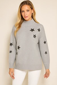 Chandail en tricot chenille avec appliqués étoiles