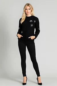 Knitted chenille sweater with star appliqué