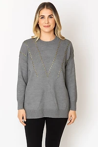 Chandail en tricot à appliqués cloutés