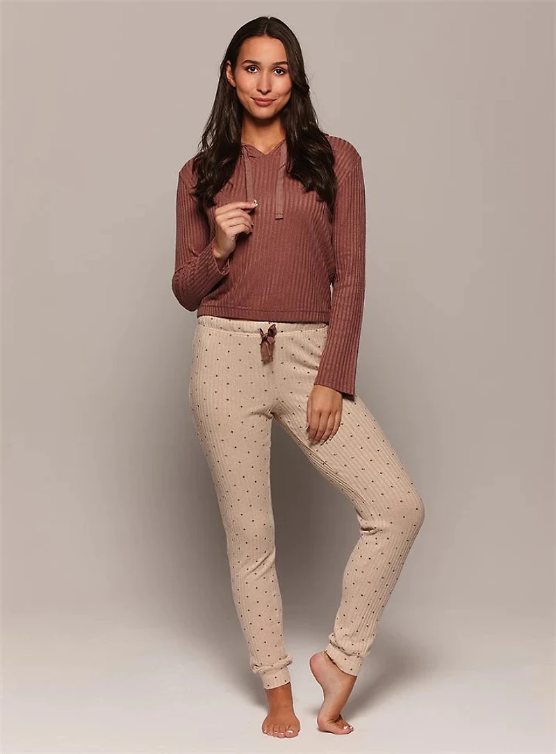 Relaxation set Hooded Top with minimalist floral print